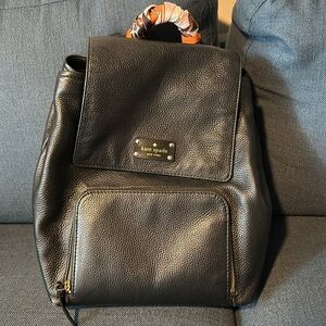 Kate Spade Backpack Black Pebbled Leather Top Handle Wrapped with Silk Scarf